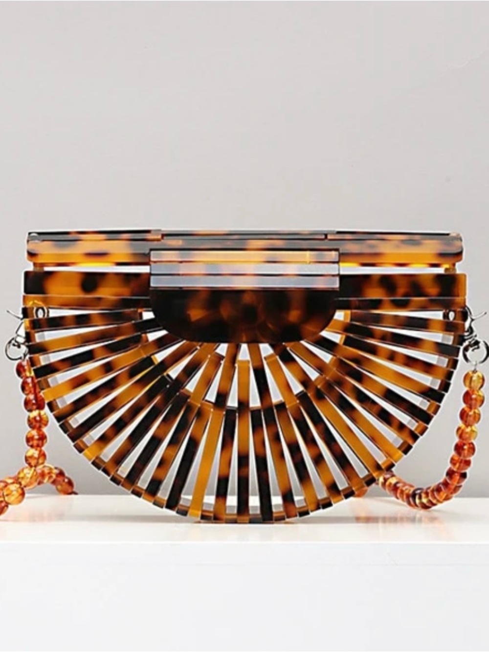 Acrylic Tortoise Shell Ark Bag with Amber Beaded Strap